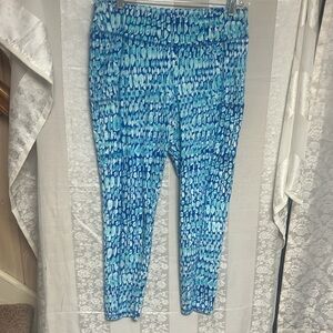 Weekends by Chico's 2 (Lg/12) Stretch Blue White  Print Capri Leggings POCKETS